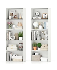 Gymax 2 Pieces 5-Tier Bookshelf Open Bookcase Freestanding Display Shelf Storage Organizer