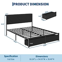 homfan Upholstered Metal Platform Bed Frame with Charging Station Headboard & 2 Rolling Under Storage Drawers