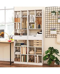 Gymax 2Pieces 71'' Tall Bookcase with Drawer Modern Bookshelf with 10 Open Cubes Display Rack