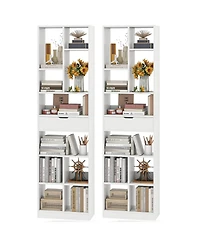 Gymax 2Pieces 71'' Tall Bookcase with Drawer Modern Bookshelf with 10 Open Cubes Display Rack