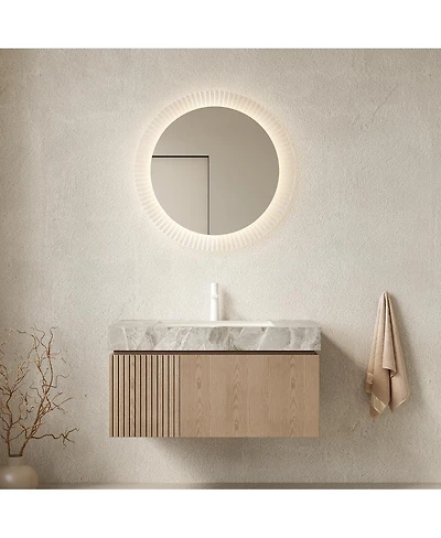 Sillysis Italian Wall Mount Bathroom Vanity with Sintered Stone Countertop, Ceramic Sink, Soft Close Cabinet, Pre-assembled