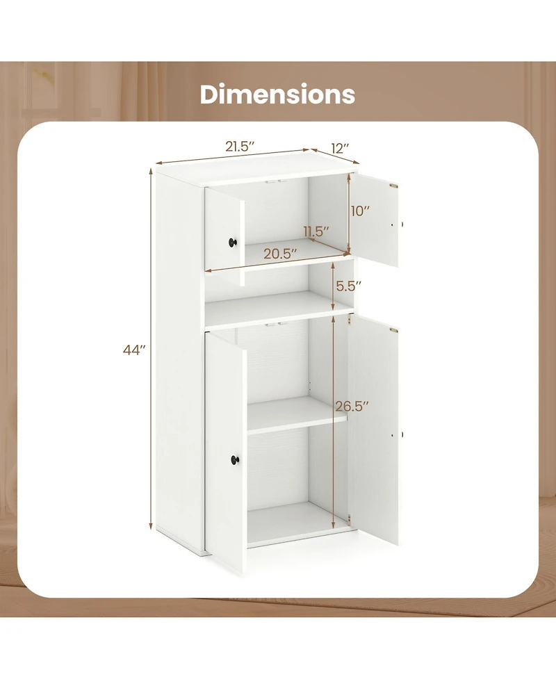 Gymax 44'' Tall Bookshelf with Doors and Adjustable Shelf for Study Living Room Dining Room