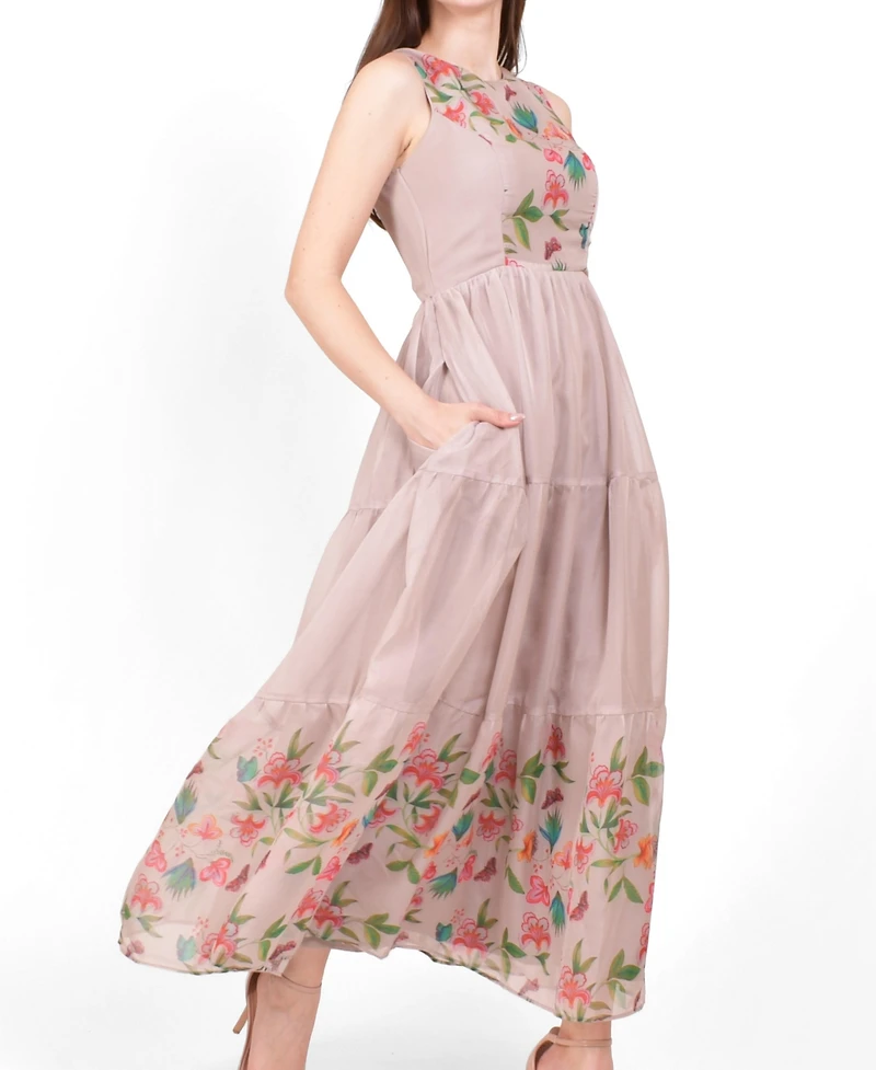 Raas Women's Floral Organza Tiered Maxi Dress