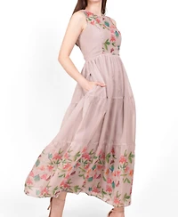 Raas Women's Floral Organza Tiered Maxi Dress