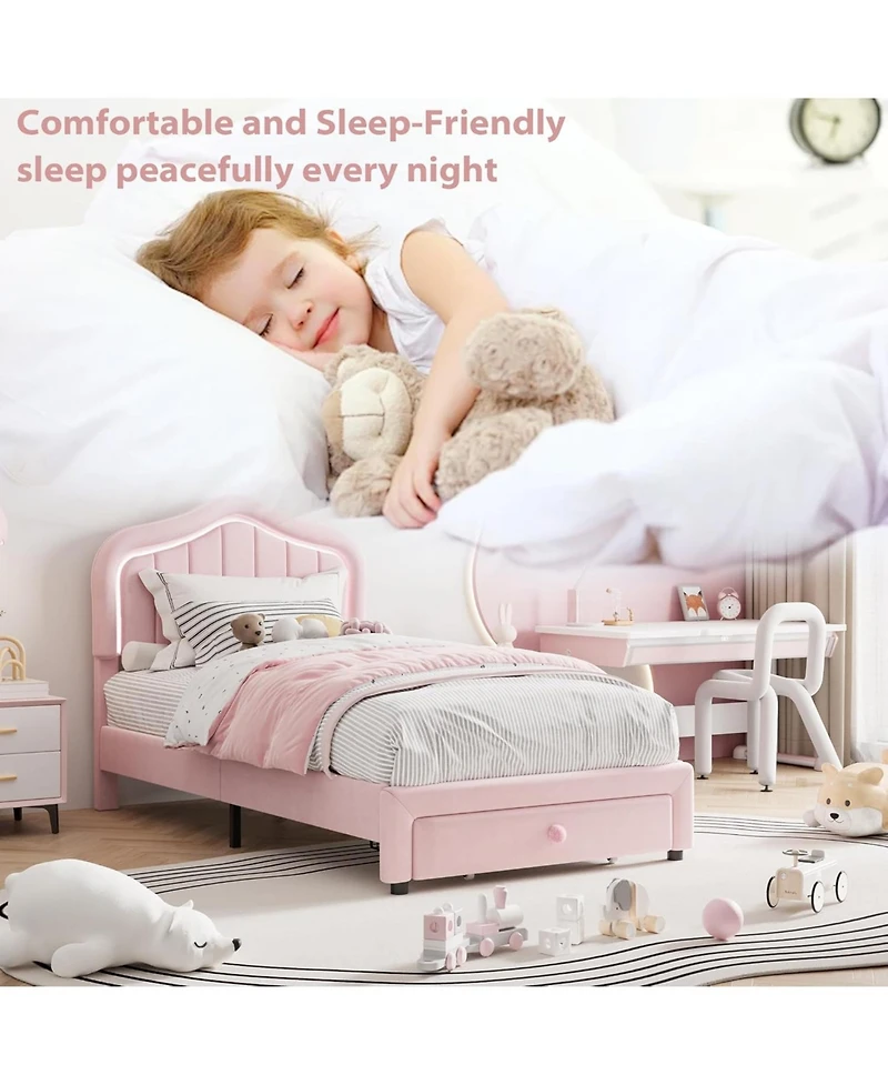 gaomon Upholstered Bed Frame with Storage Drawer and Smart Led Headboard