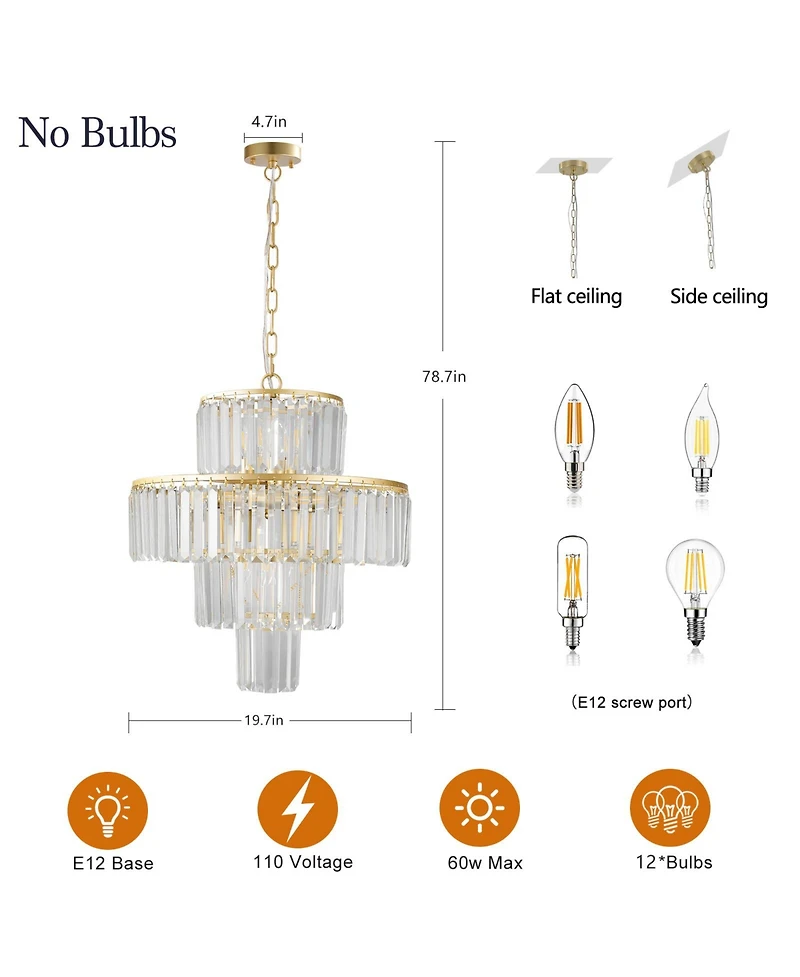 Clihome Modern Crystal Chandelier, 4-Tier Design Crystal Pendant Light Fixture (Bulb Not Included)