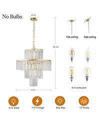Clihome Modern Crystal Chandelier, 4-Tier Design Crystal Pendant Light Fixture (Bulb Not Included)