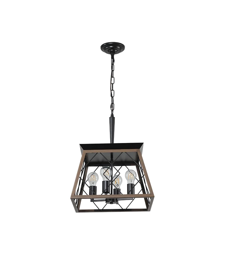 Clihome Industrial 4-Light Metal Cage Design Pendant Chandelier, Adjustable Hanging Light (No Bulbs)