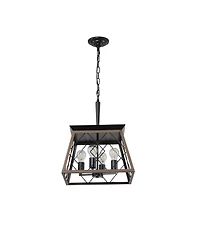 Clihome Industrial 4-Light Metal Cage Design Pendant Chandelier, Adjustable Hanging Light (No Bulbs)