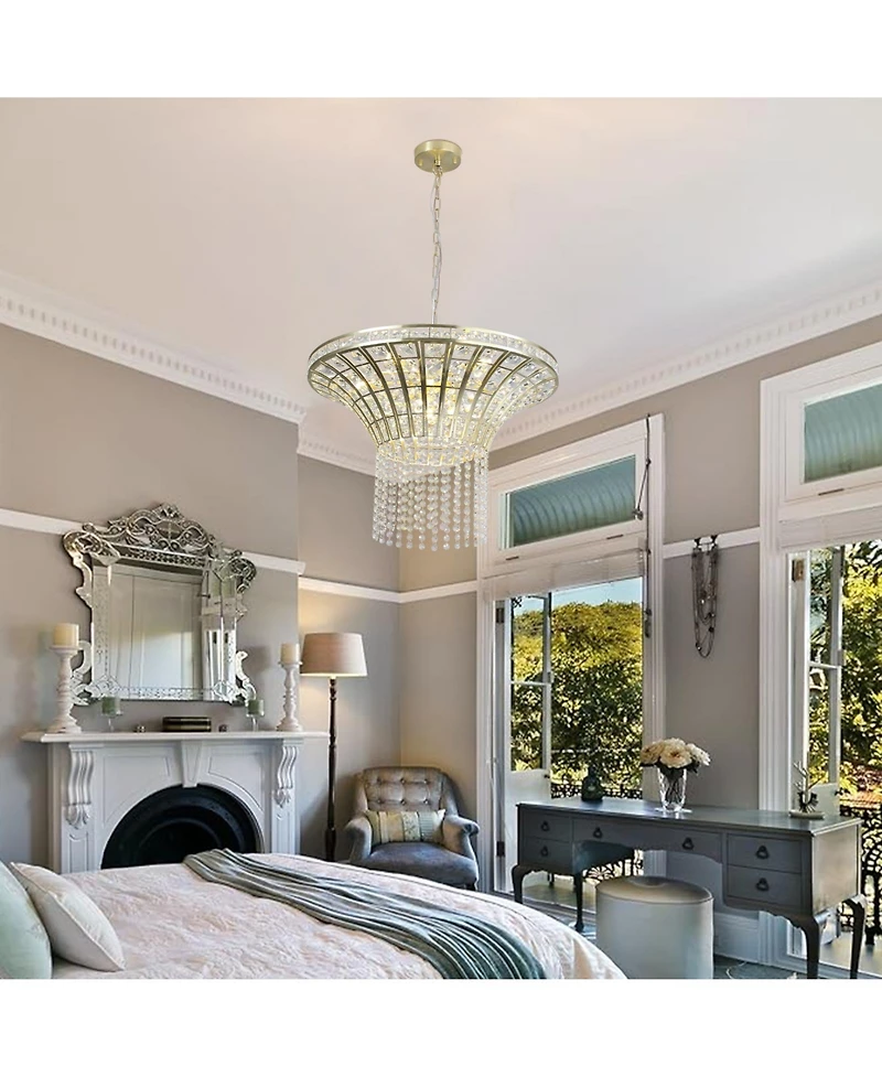 Clihome 8-Light Wide Crystal Waterfall Chandelier