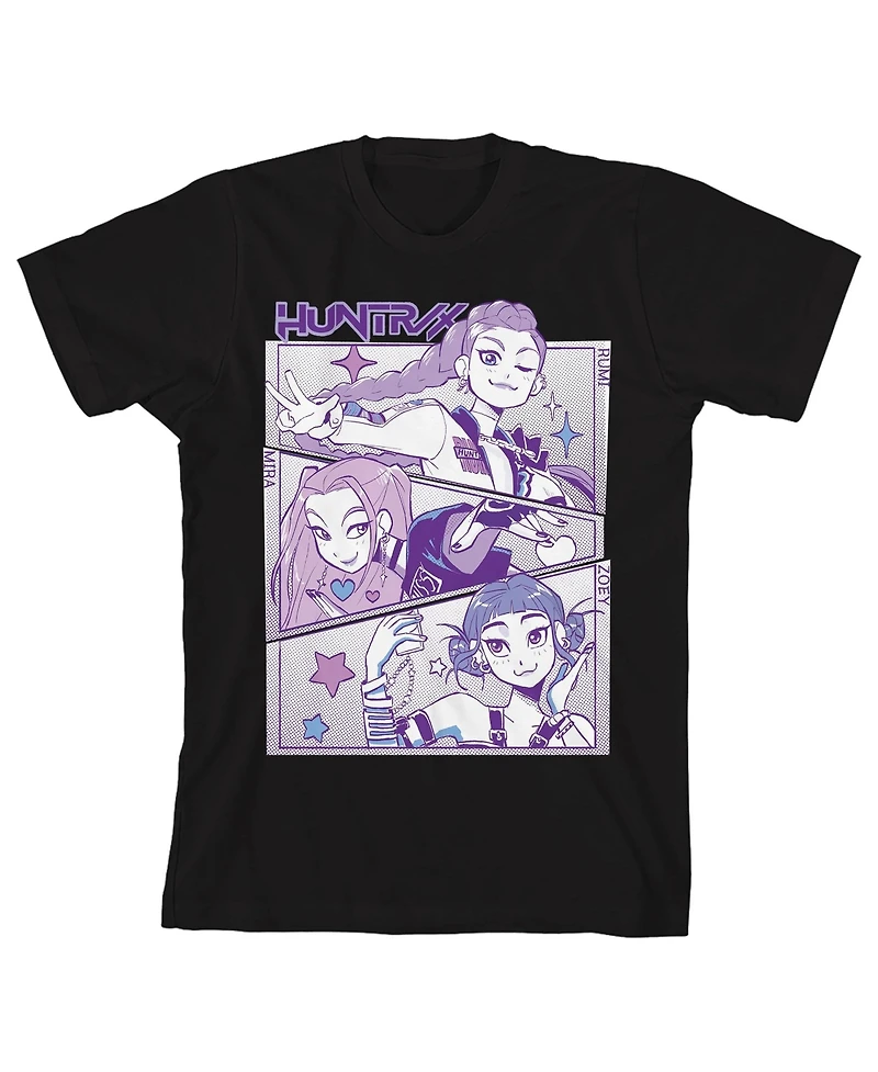 Kpop Demon Hunters Boys Panel Art Huntrx Youth Heather Gray Crew Neck Short Sleeve T-shirt