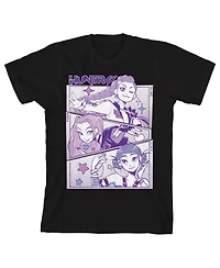 Kpop Demon Hunters Boys Panel Art Huntrx Youth Heather Gray Crew Neck Short Sleeve T-shirt