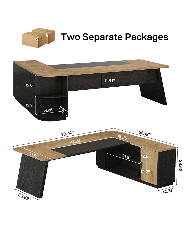 Tribesigns 79-Inch Executive Desk, Large Office Desk with Cabinet, L-Shaped Compter Desk with Storage Shelves, Writing Table