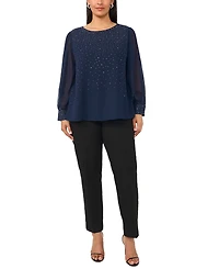 Msk Plus Size Rhinestone Embellished Balloon Sleeves Top