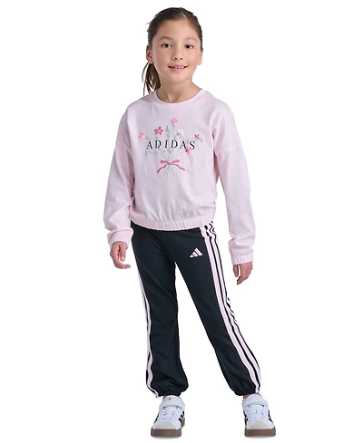adidas Girls' 2T-6X Long-Sleeve Sweatshirt and Pants, 2-Piece Set