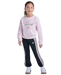 adidas Girls' 2T-6X Long-Sleeve Sweatshirt and Pants, 2-Piece Set