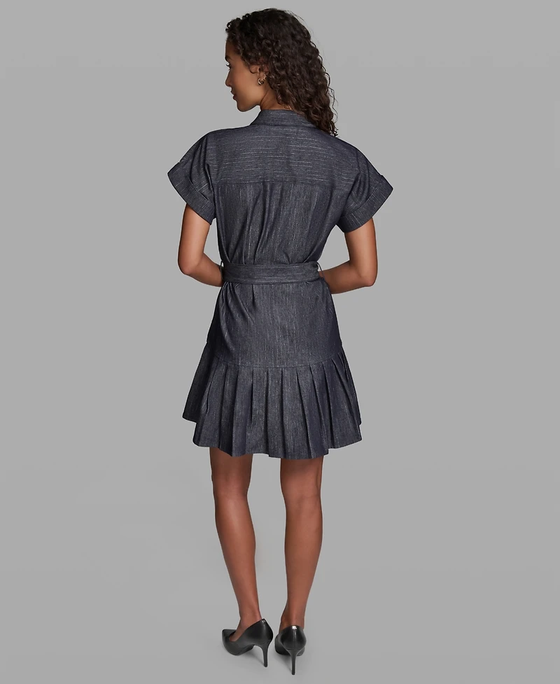 Karl Lagerfeld Paris Women's Denim Pinstripe Collared Shirt Dress