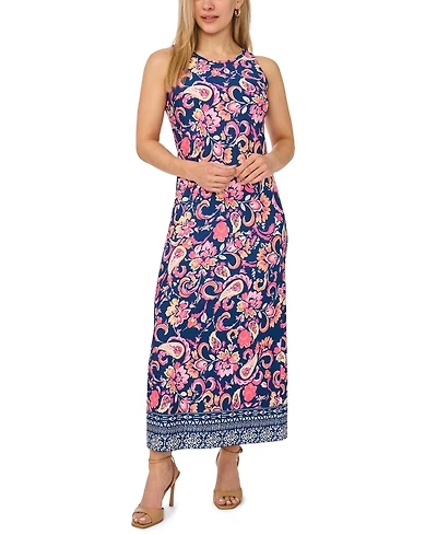 Msk Petite Printed Round Neck Sleeveless Maxi Dress