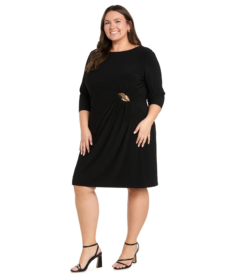 R & M Richards Plus Side Buckle Boat Neck Dress