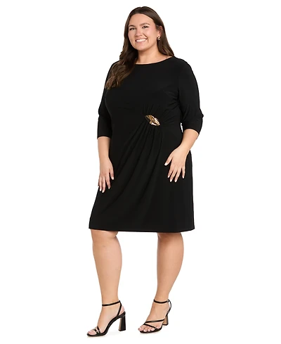 R & M Richards Plus Side Buckle Boat Neck Dress