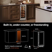 CaLefort 15 Inch Wine Cooler Refrigerator, 33 Bottle Capacity, Built In or Freestanding, Glass Door, 3.0 Cubic Feet