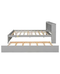 Clihome Bed with Trundle and Bookcase Headboard