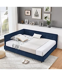 Clihome Daybed with Trundle Drawer - Velvet Upholstered Bed Frame Comfortable Backrest and Armrests