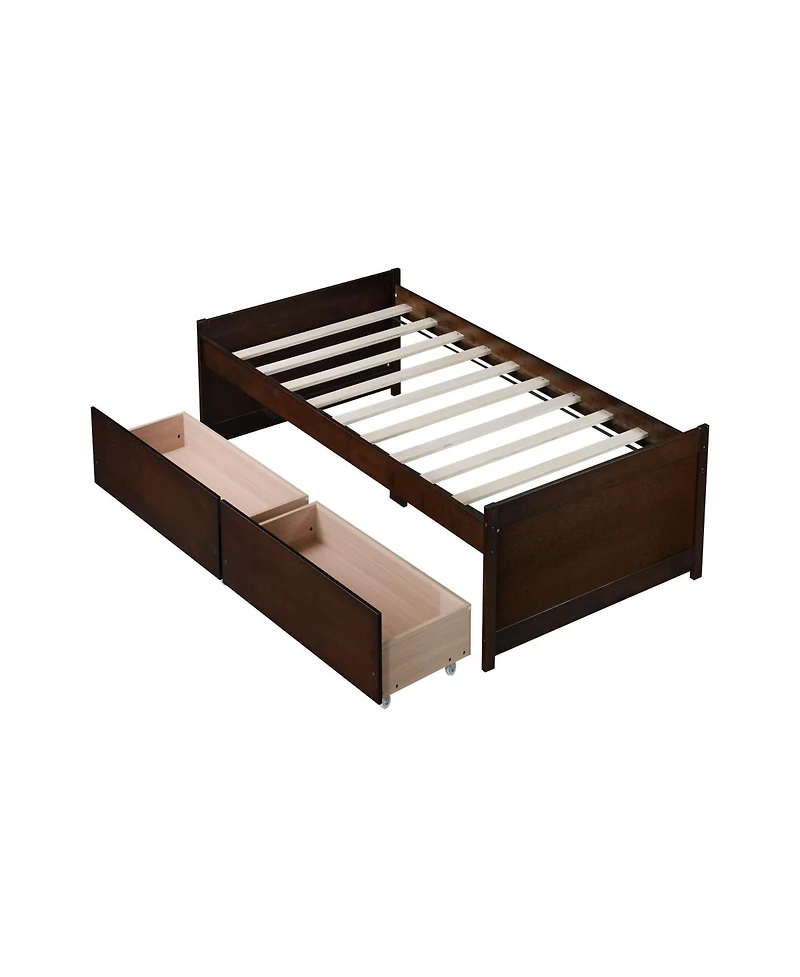 Clihome Bed with 2 Drawers, Solid Rubber Wood