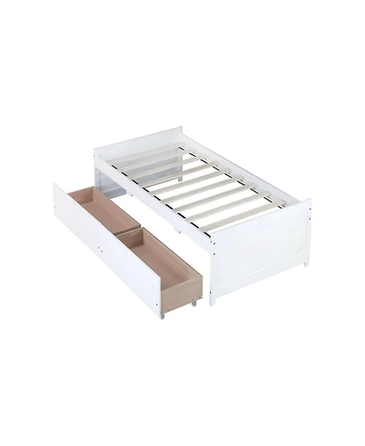Clihome Bed with 2 Drawers, Solid Rubber Wood
