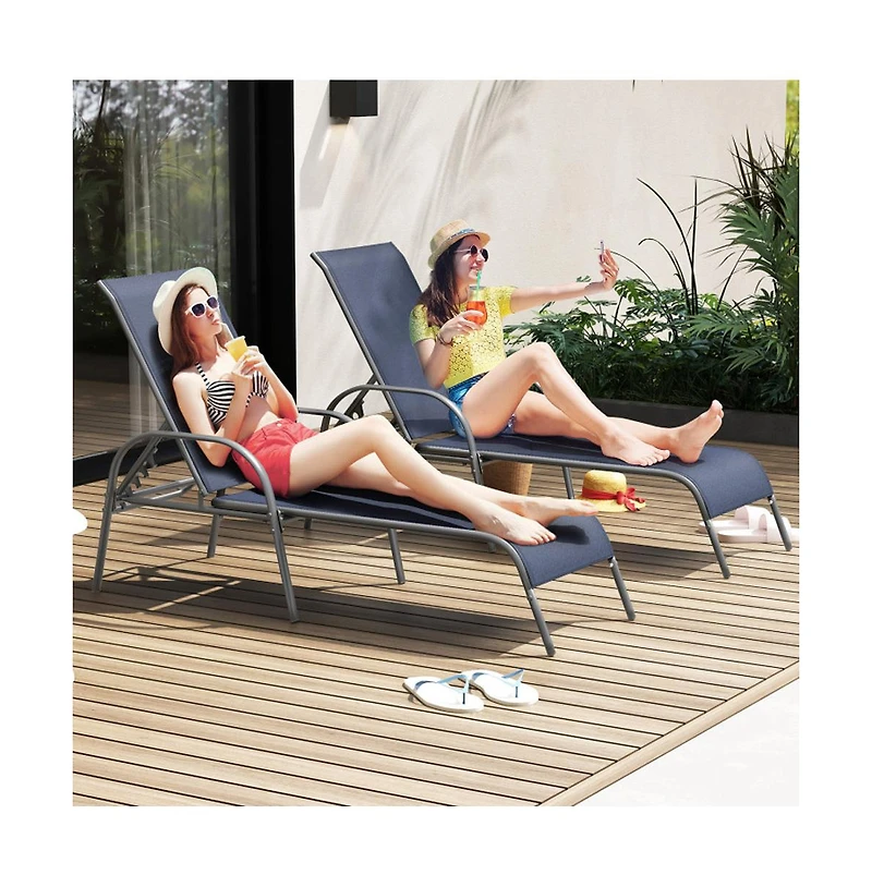 Boyel Living 2 Piece Outdoor Patio Lounge Chair Chaise Fabric with Adjustable Reclining Armrest