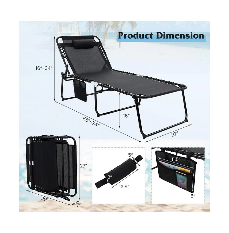 Boyel Living 4 Position Folding Lounge Chaise with Adjustable Backrest and Footrest