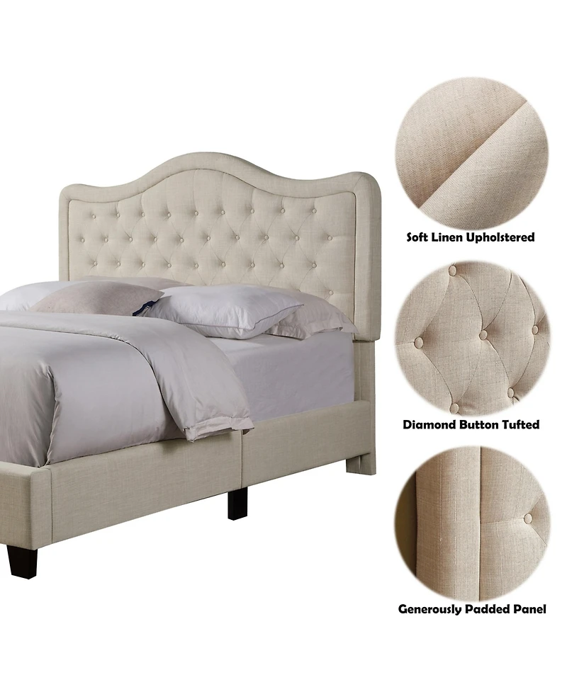 Boyel Living Modern Upholstered Bed Frame with Curved Tufted Headboard Platform Bed with Solid Wood Frame