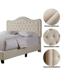 Boyel Living Modern Upholstered Bed Frame with Curved Tufted Headboard Platform Bed with Solid Wood Frame