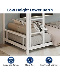 Rainsken Metal Bunk Bed Low Profile Bunkbed, with Ladder and Full-Length Guardrail, Noise Free, No Spring Box Required