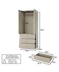 Homsee Linen Finish 2-Door 3-Drawer Wardrobe - 31.5"x23.6"x77.2" Modern Closet with Aluminum Frame | Bedroom Storage Organizer