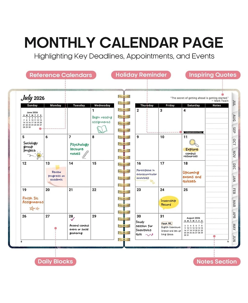 Gnuadz Planner 2026-2027 Academic Weekly Monthly Spiral School Book Herbs