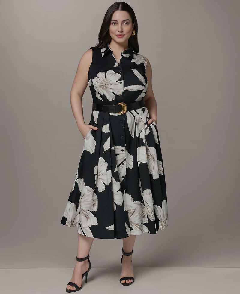 Donna Karan New York Plus Sleeveless Belted Midi Dress