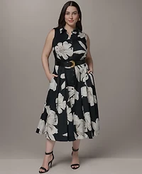 Donna Karan New York Plus Sleeveless Belted Midi Dress