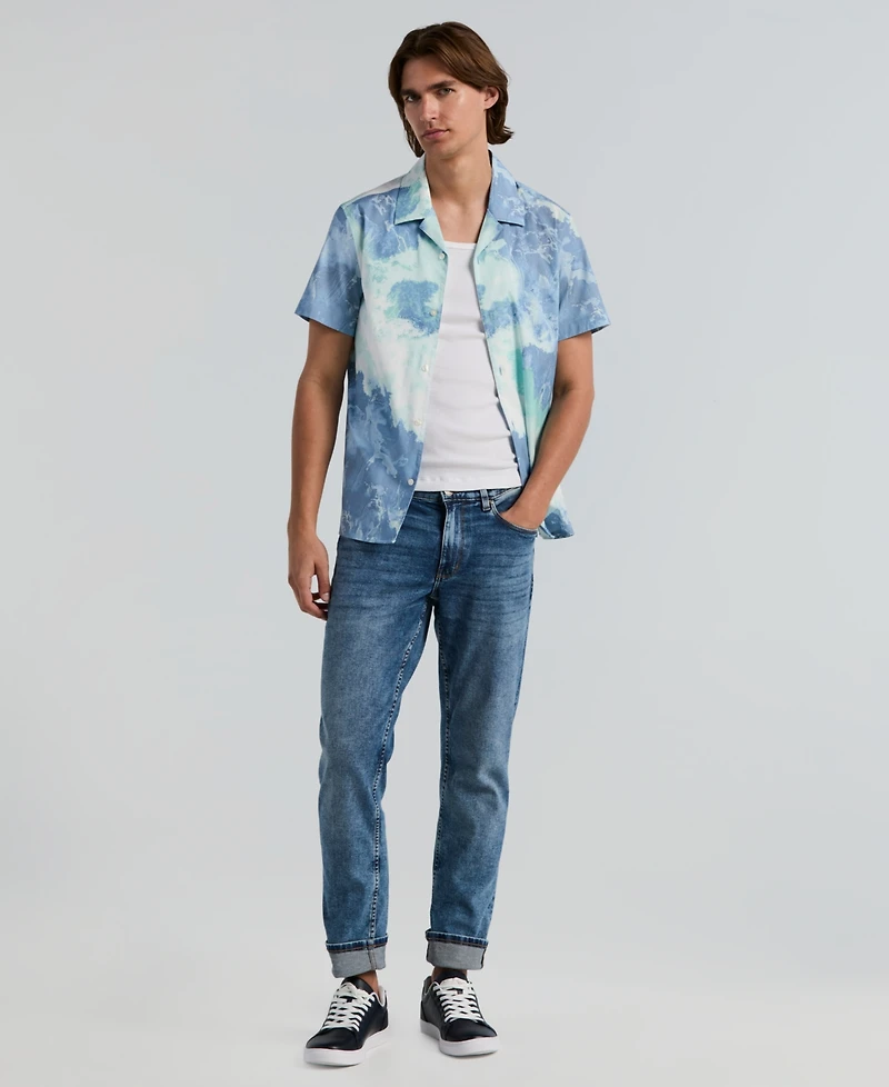 Perry Ellis Men's Wave Print Camp Collar Shirt