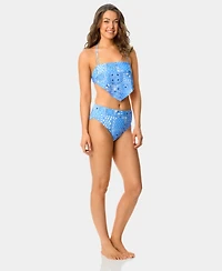 California Waves Women's Printed Bandeau Neck Swim Bikini Top, Macy's Exclusive