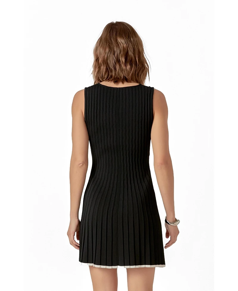 endless rose Women's Contrast Ribbed Knit Mini Dress