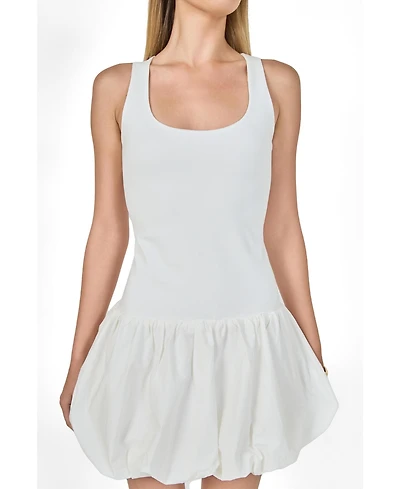 endless rose Women's Mixed Media Scoop Neck Blouson Mini Dress