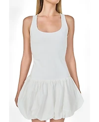 endless rose Women's Mixed Media Scoop Neck Blouson Mini Dress