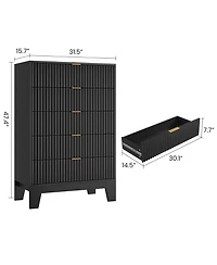 gaomon 5 Drawer Fluted Dresser – 47" Tall Wooden Chest of Drawers with Metal Handle, Clothes Storage for Bedroom, Hallway