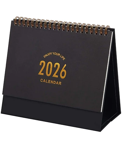 Gnuadz Desk Calendar 2026 Standing Flip Desktop Metal Ring Twin-wire Binding Monthly Home Office
