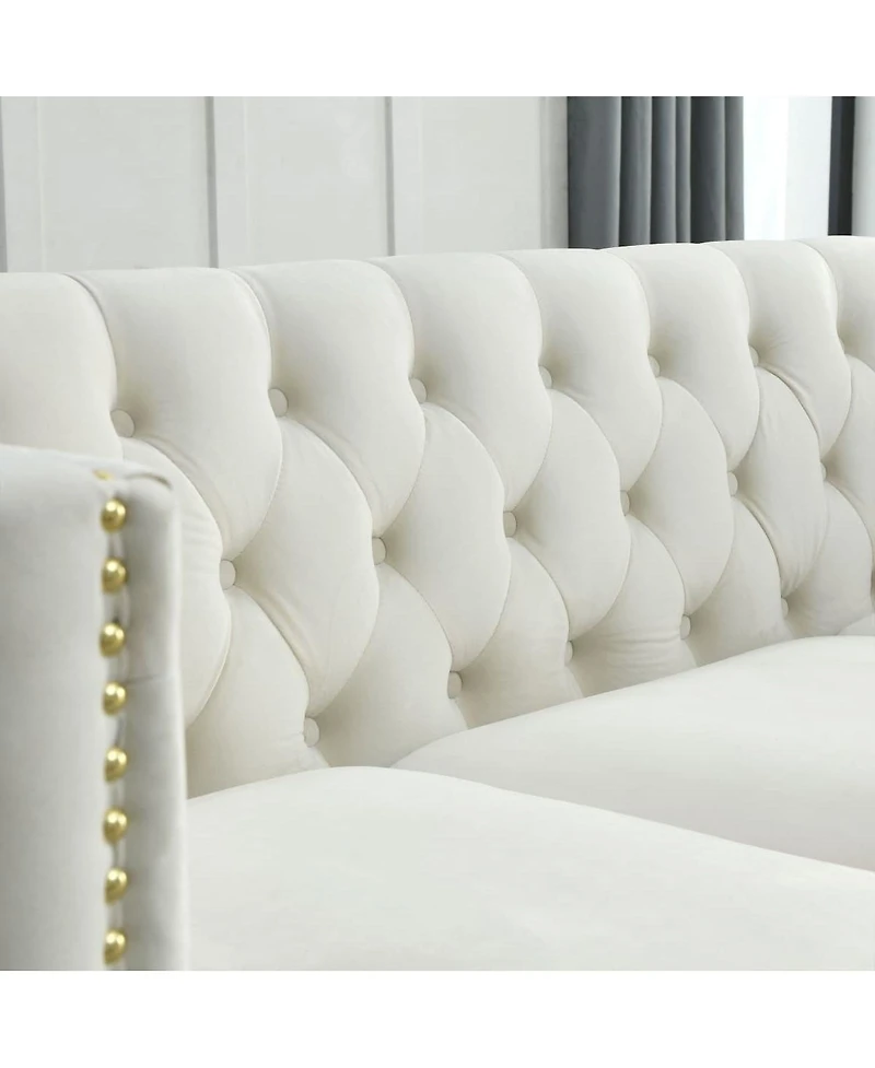 Maison Boucle 58'' Velvet Chesterfield Loveseat Couch, Tufted 2-Seater, Nailhead