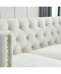 Maison Boucle 58'' Velvet Chesterfield Loveseat Couch, Tufted 2-Seater, Nailhead