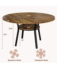 homfan Space-Saving Round Dining Table for 4-6 - Modern Farmhouse Kitchen and Room with Storage Shelf