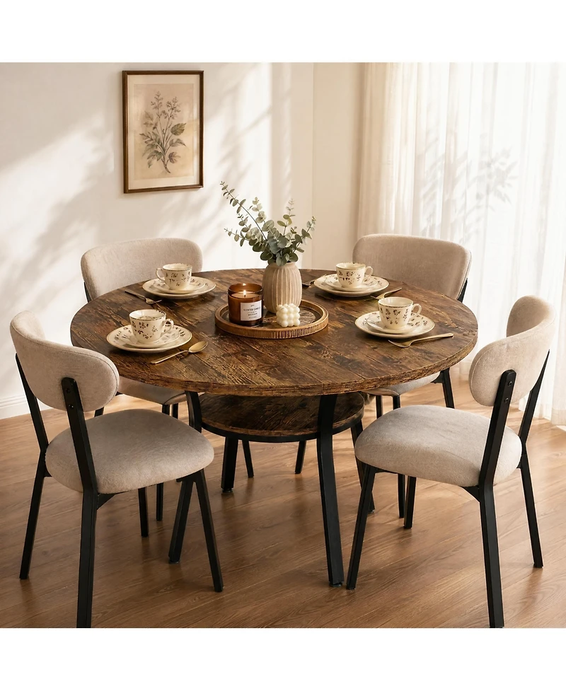 homfan Space-Saving Round Dining Table for 4-6 - Modern Farmhouse Kitchen and Room with Storage Shelf
