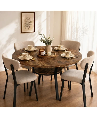 homfan Space-Saving Round Dining Table for 4-6 - Modern Farmhouse Kitchen and Room with Storage Shelf